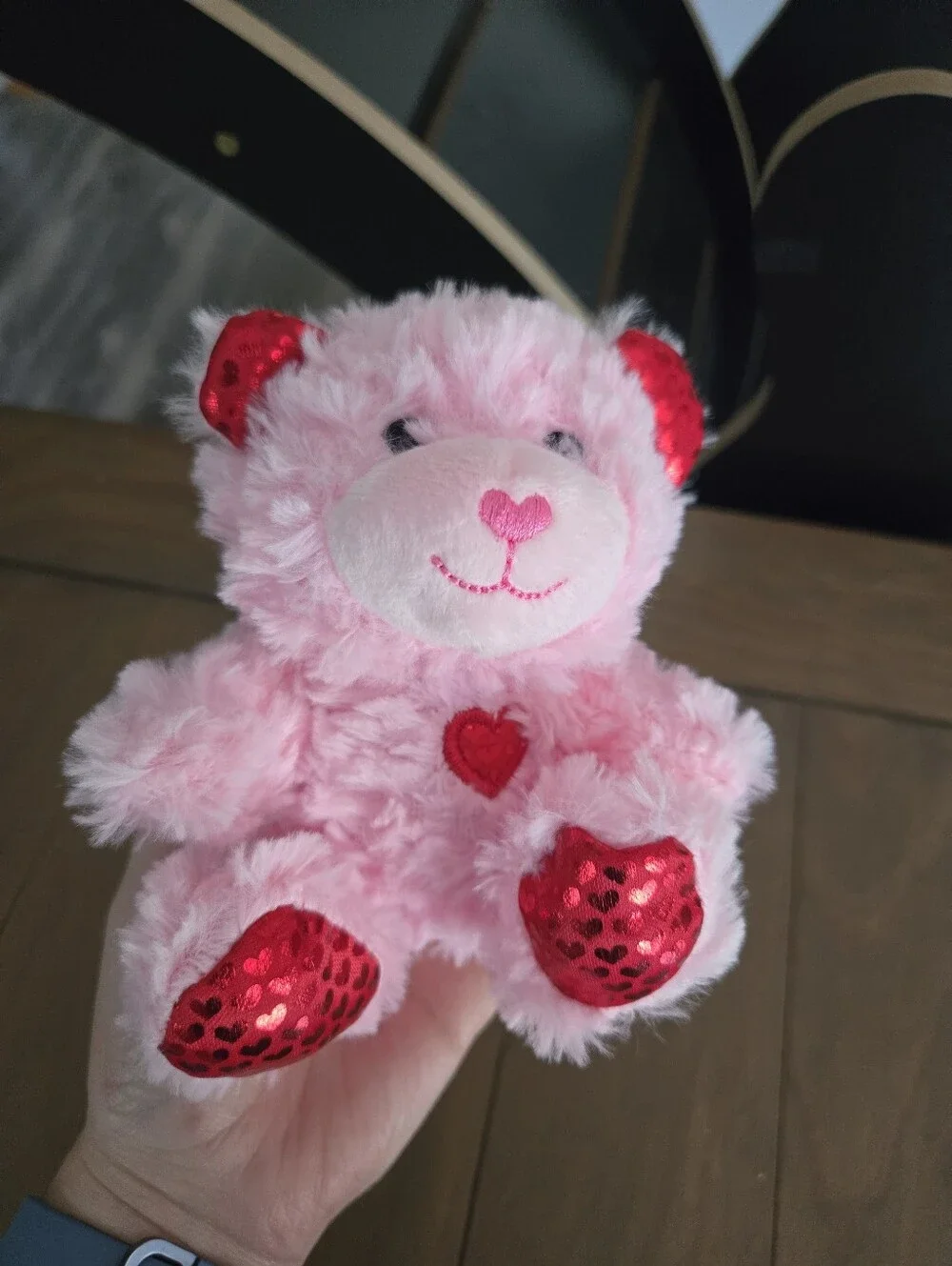 Pink Plush Heart Teddy Bear with Red Accents Kids Toy New